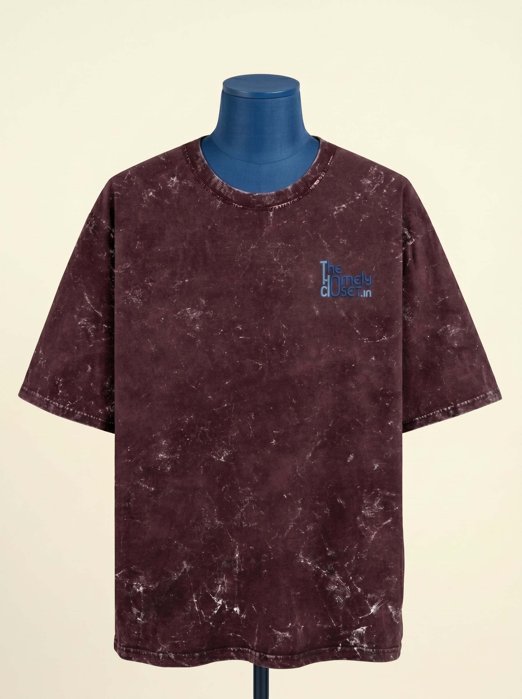 Acid Washed Oversized Tee - Maroon