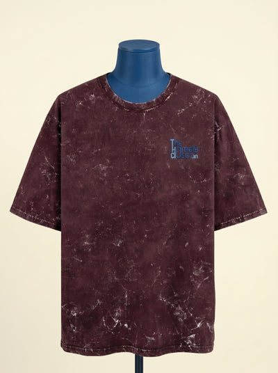Acid Washed Oversized Tee - Maroon