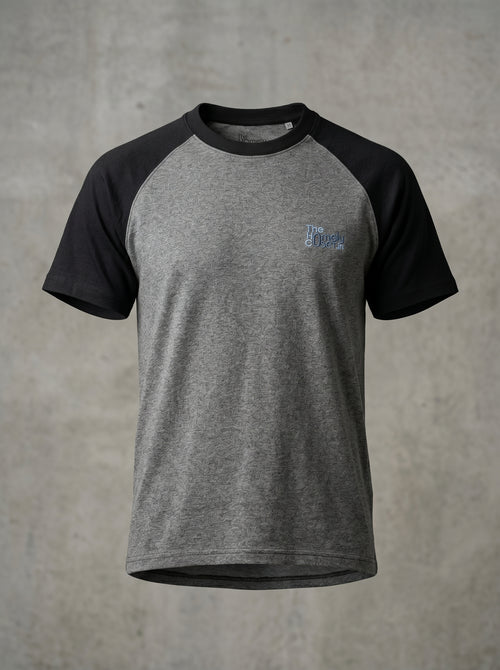 Double Play – Black & Charcoal Melange Raglan Tee (180gsm)
