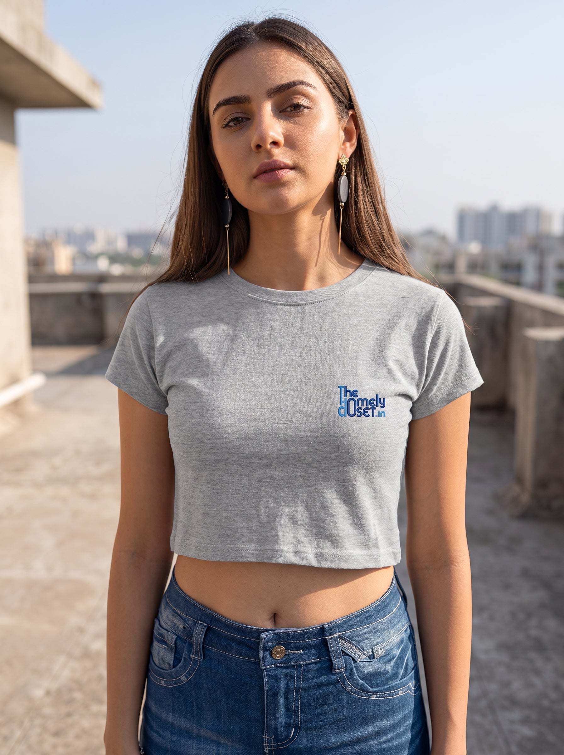 Grey Melange Crop Top
