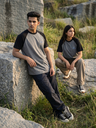 Oversized Raglan - Black Charcoal Melange