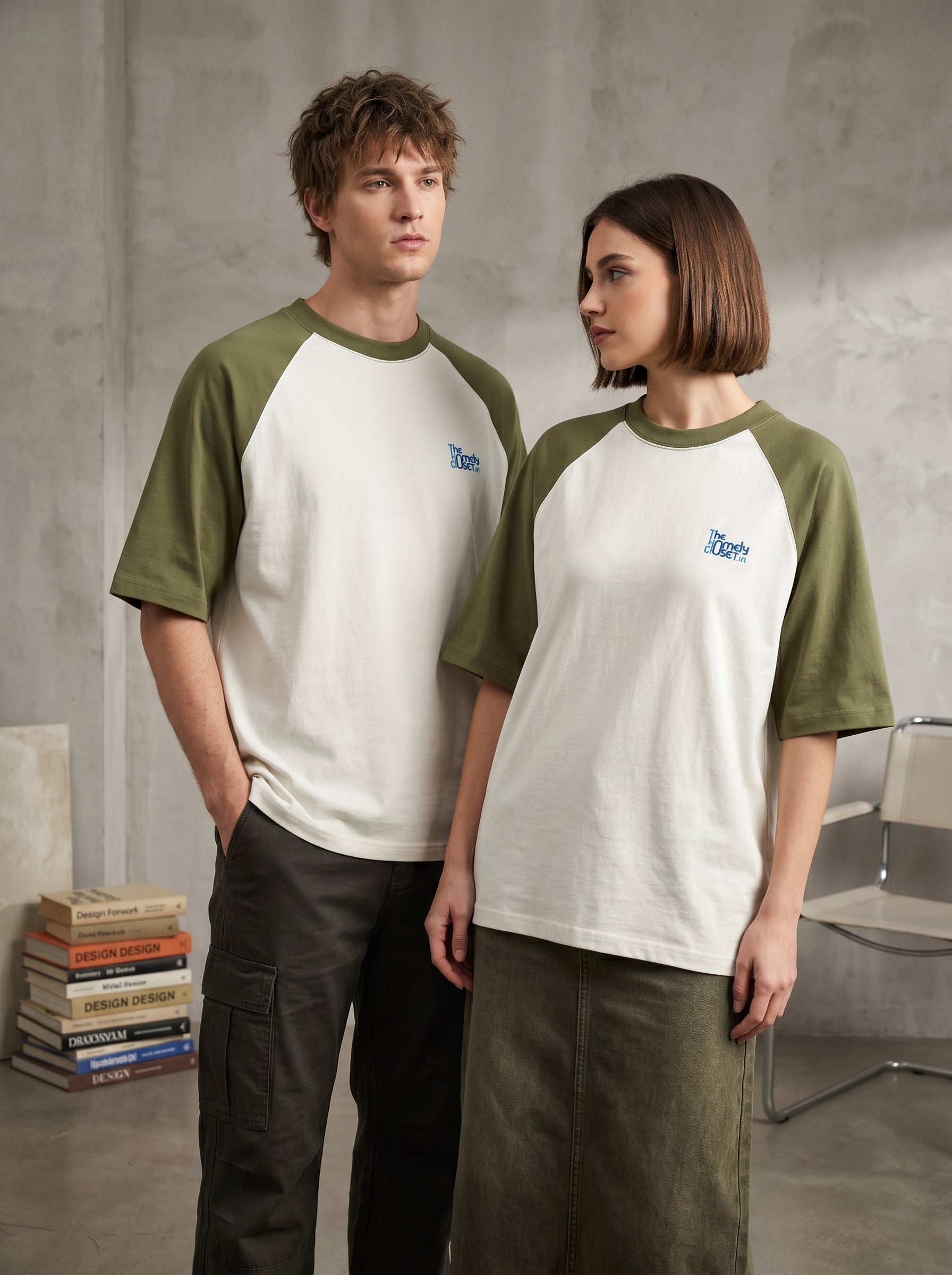 Oversized Raglan - Olive Green & Off White