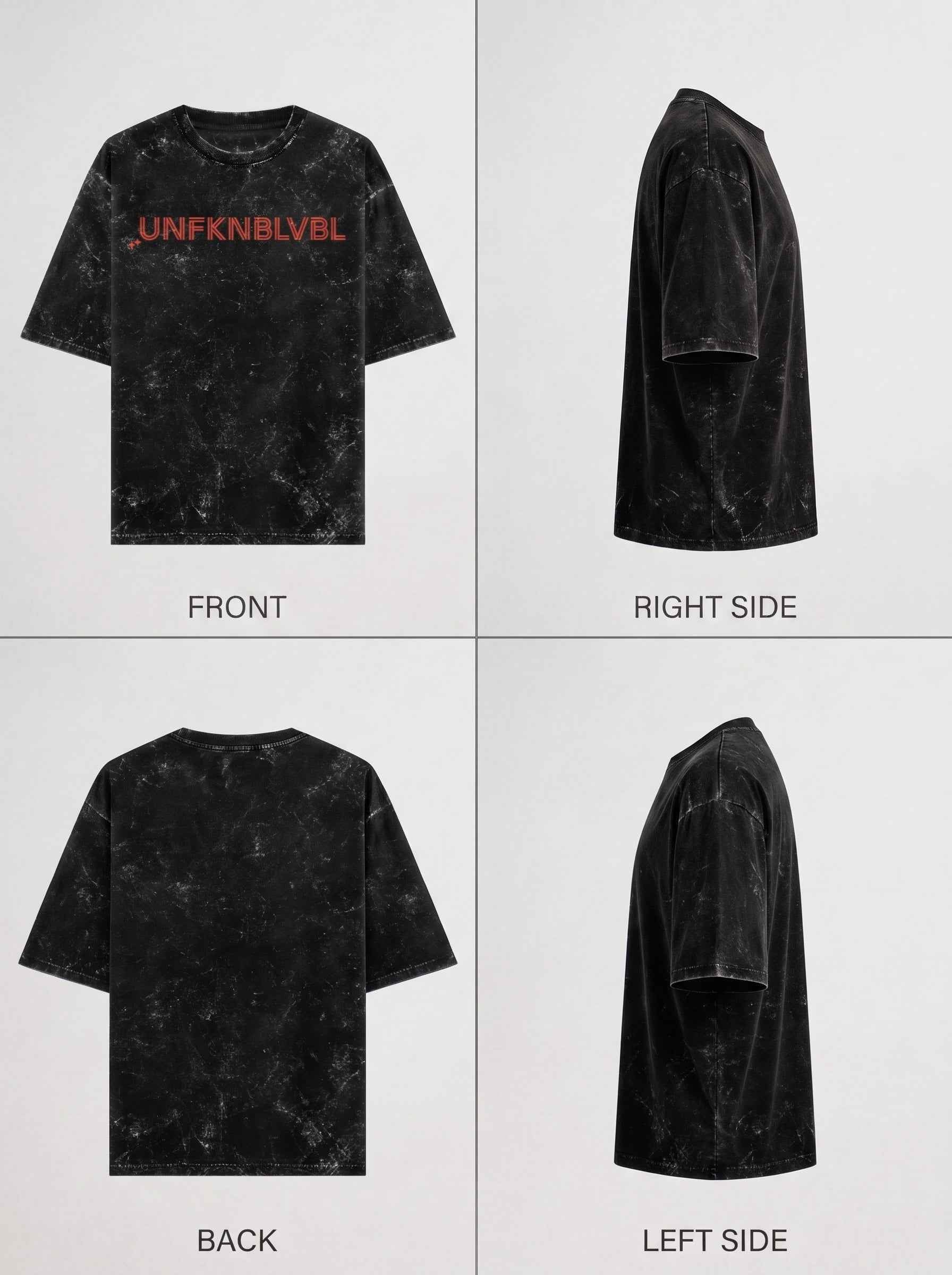 UNFKNBLVBL - Black Acid Wash Tee (240gsm)