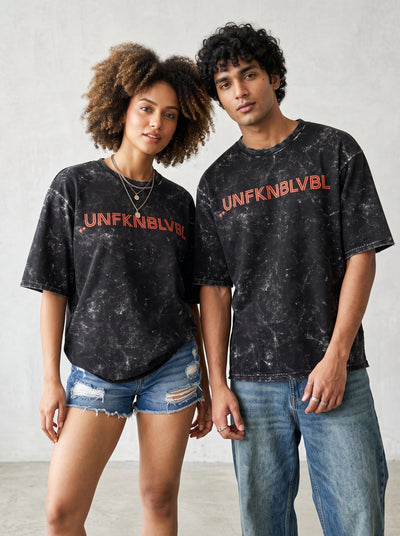 UNFKNBLVBL - Black Acid Wash Tee (240gsm)
