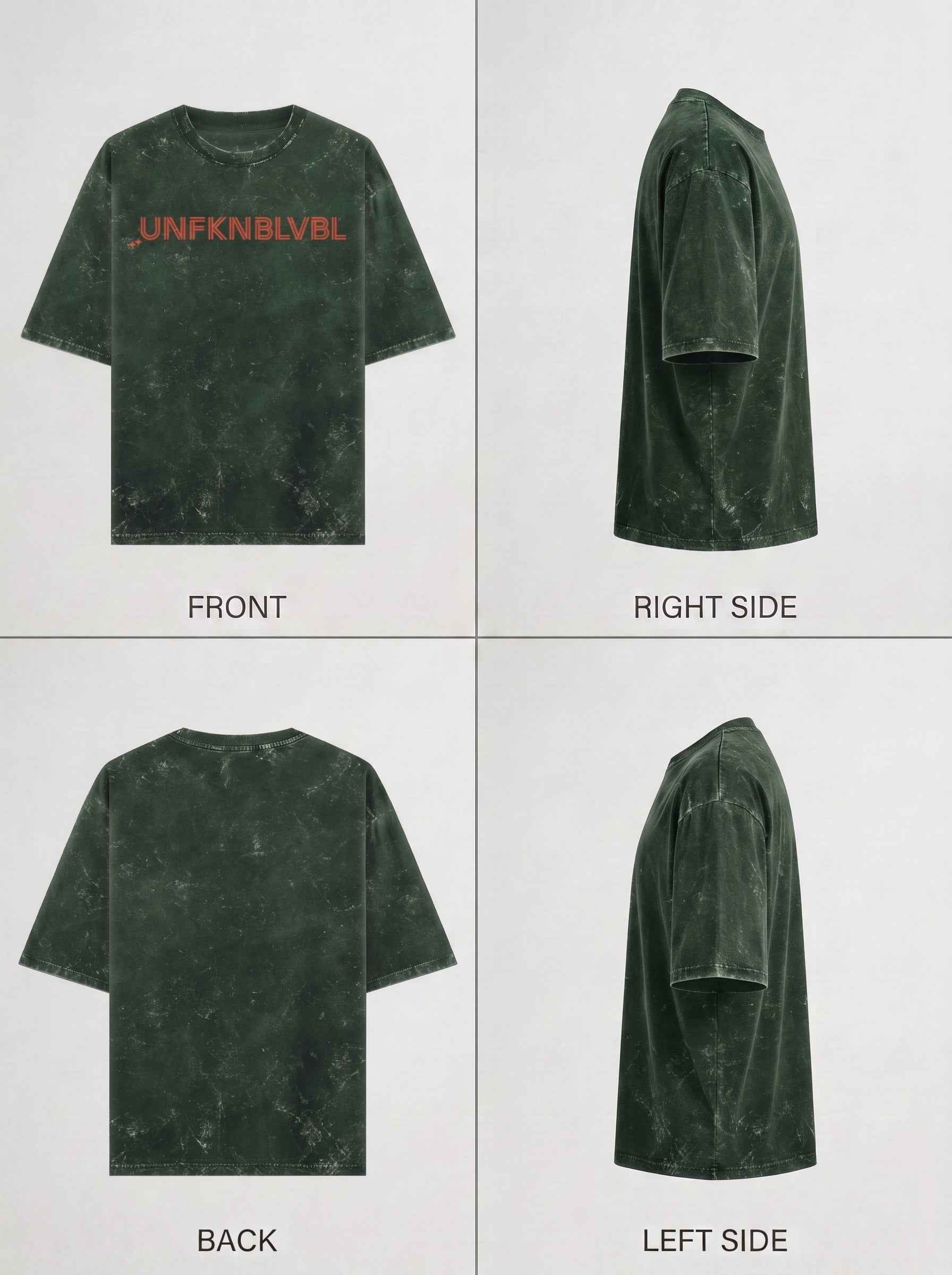 UNFKNBLVBL - Bottle Green Acid Wash Tee (240gsm)