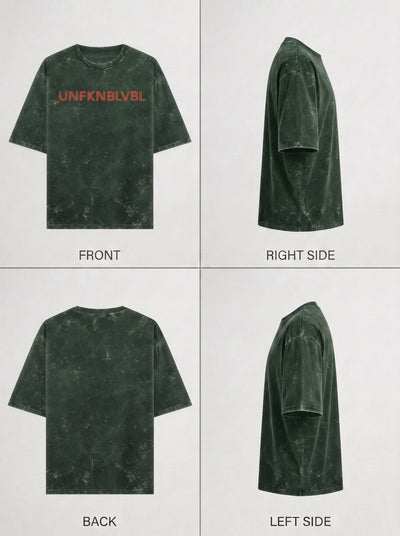 UNFKNBLVBL - Bottle Green Acid Wash Tee (240gsm)
