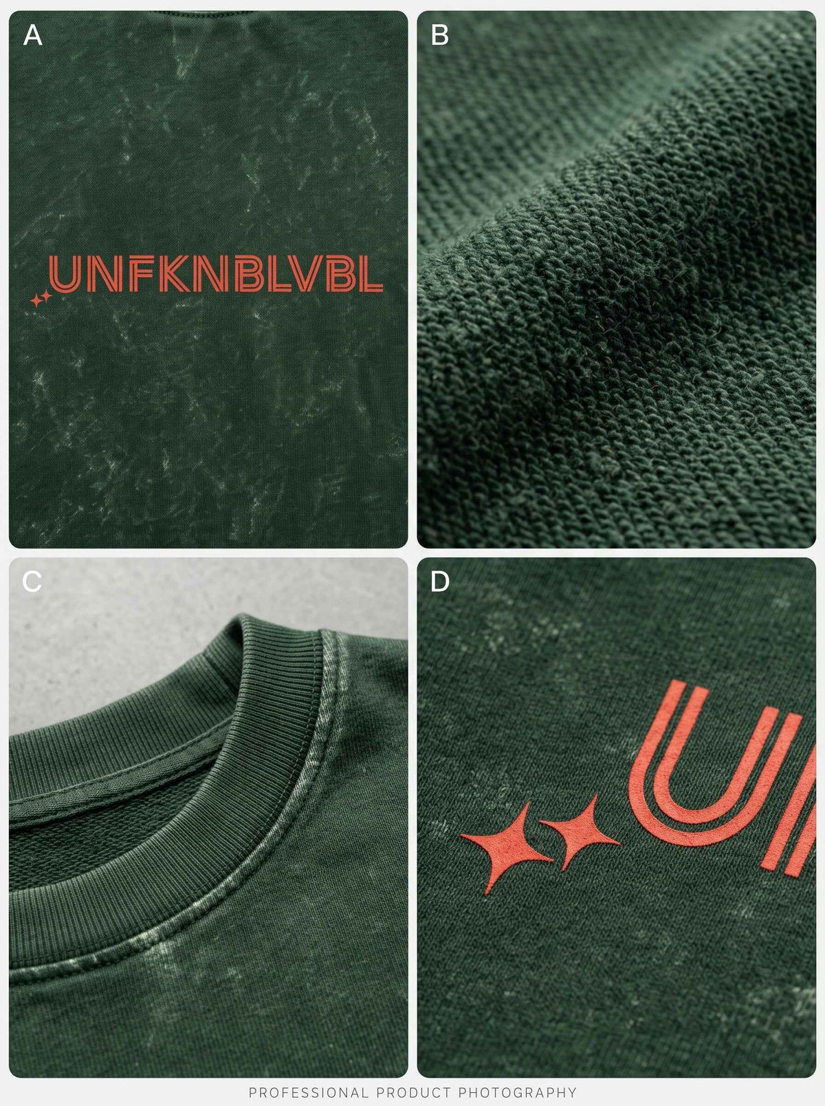 UNFKNBLVBL - Bottle Green Acid Wash Tee (240gsm)