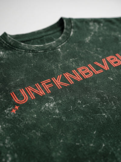 UNFKNBLVBL - Bottle Green Acid Wash Tee (240gsm)