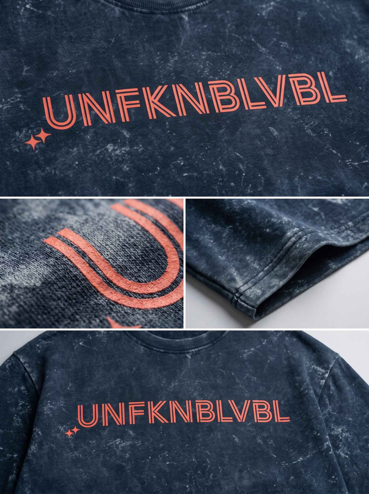 UNFKNBLVBL - Navy Blue Acid Wash Tee (240gsm)