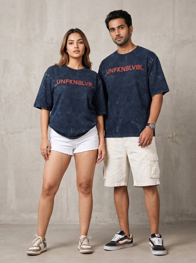 UNFKNBLVBL - Navy Blue Acid Wash Tee (240gsm)